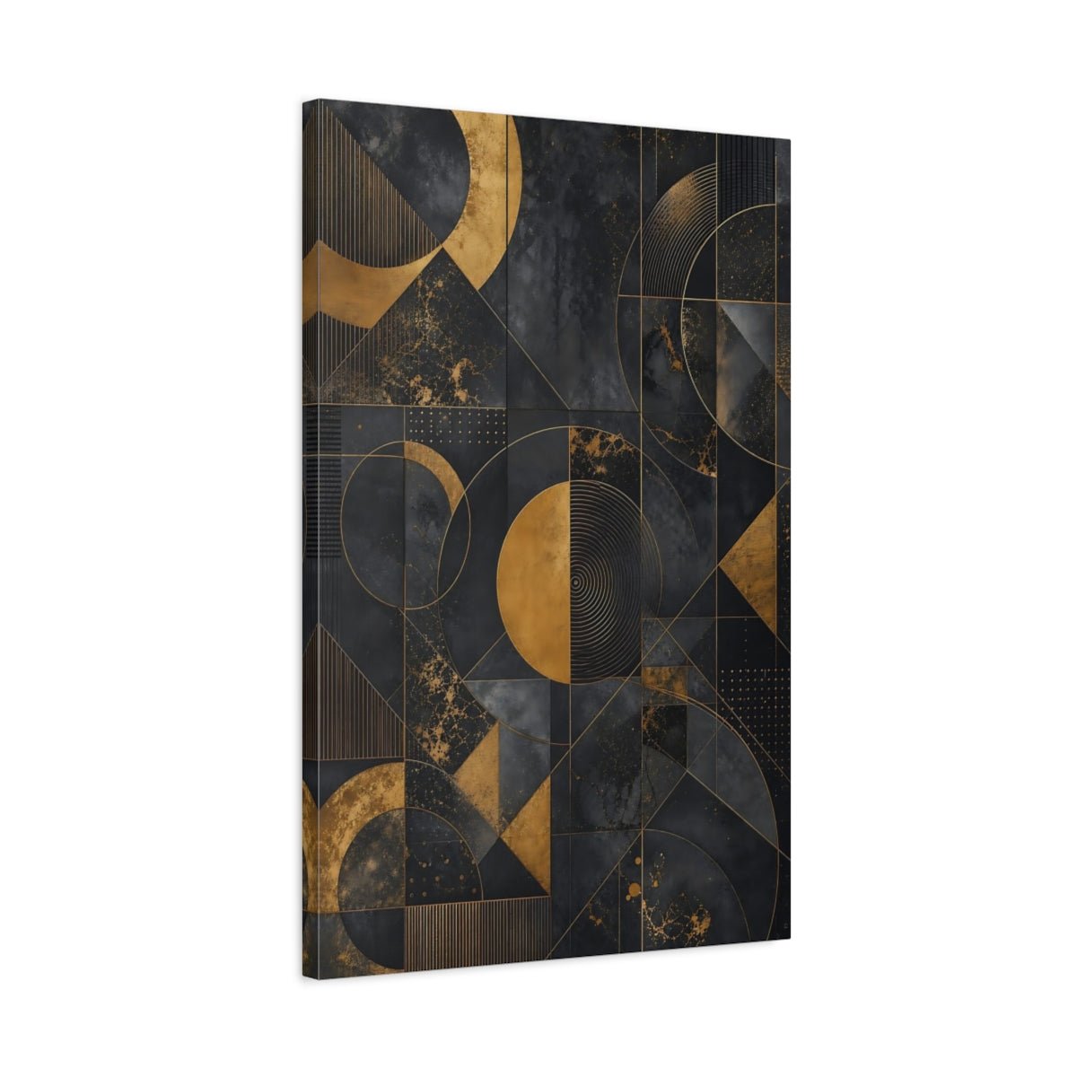 Abstract Geometric Pattern Black And Gold Canvas Wall Art Print – Living Room Decor, Above Console Table - YesArtYes