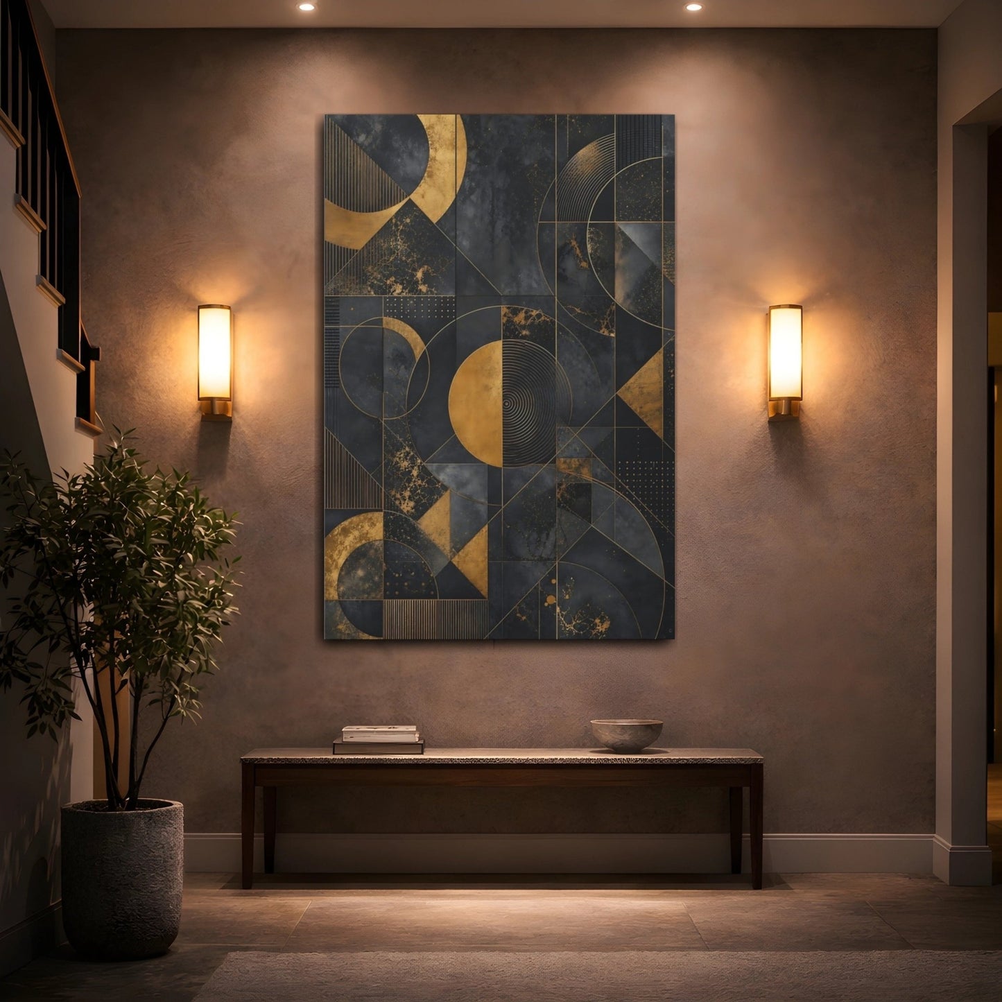 Abstract Geometric Pattern Black And Gold Canvas Wall Art Print – Living Room Decor, Above Console Table - YesArtYes