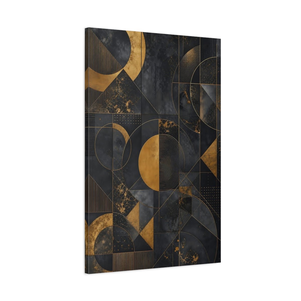 Abstract Geometric Pattern Black And Gold Canvas Wall Art Print – Living Room Decor, Above Console Table - YesArtYes