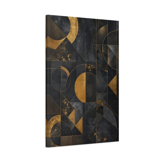 Abstract Geometric Pattern Black And Gold Canvas Wall Art Print – Living Room Decor, Above Console Table - YesArtYes