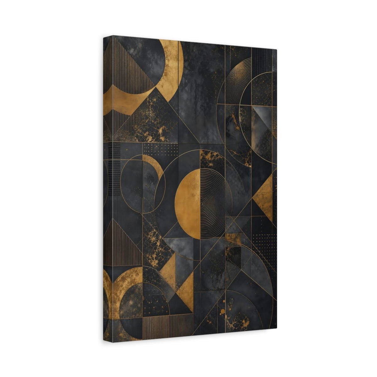 Abstract Geometric Pattern Black And Gold Canvas Wall Art Print – Living Room Decor, Above Console Table - YesArtYes