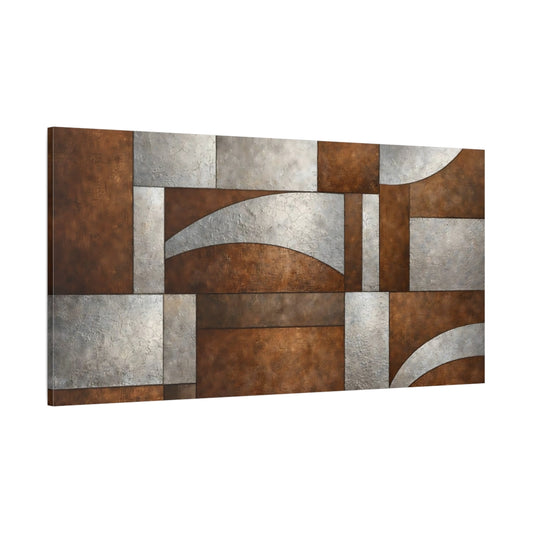 Main Mockup. Abstract Geometric Pattern Bronze And Silver shown as stretched canvas wall art