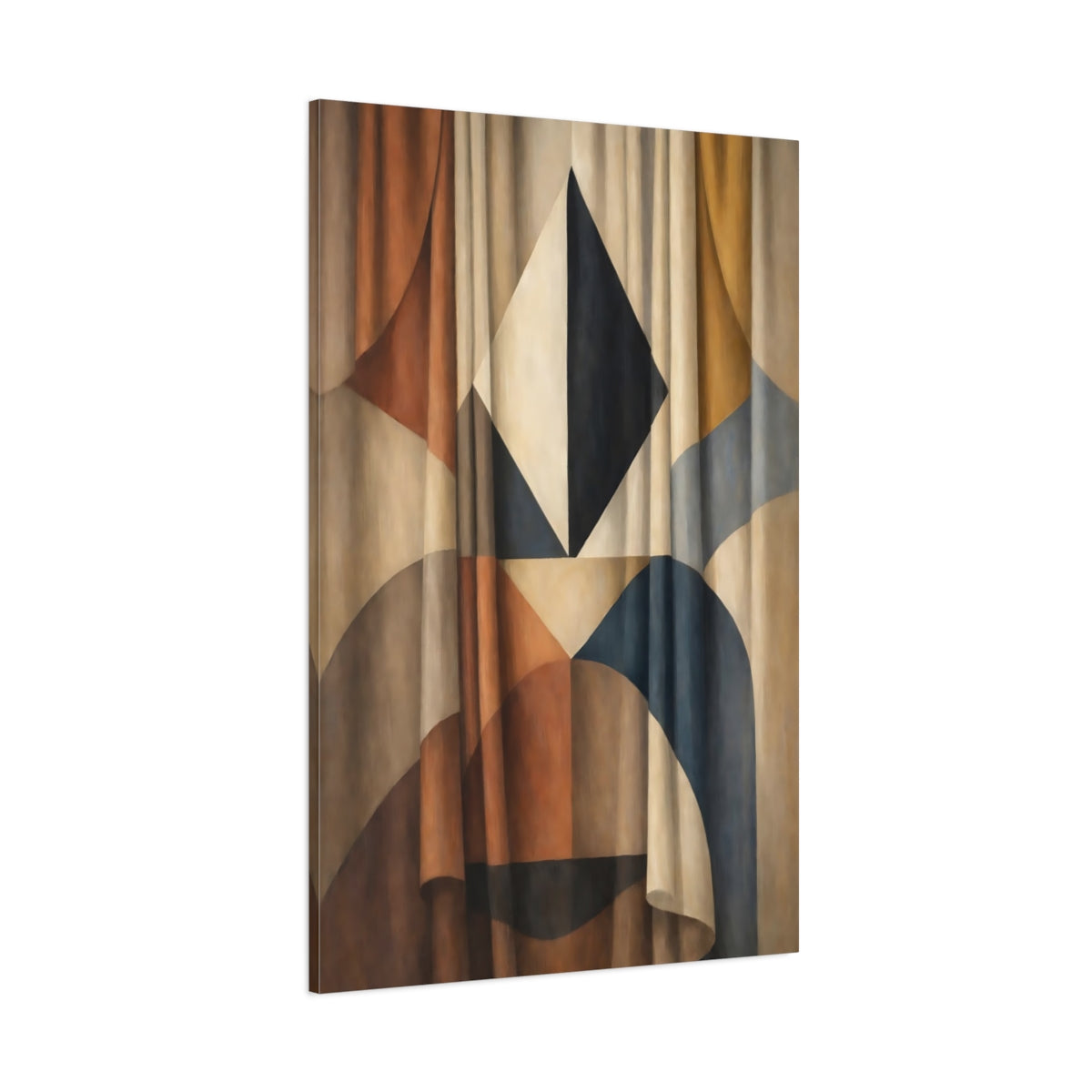 Main Mockup. Abstract Geometric Pattern Brown And Blue Abstract shown as stretched canvas wall art