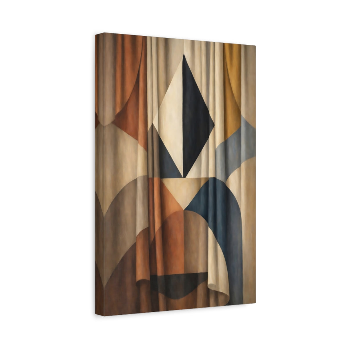 Side Mockup 4. Abstract Geometric Pattern Brown And Blue Abstract shown as stretched canvas wall art