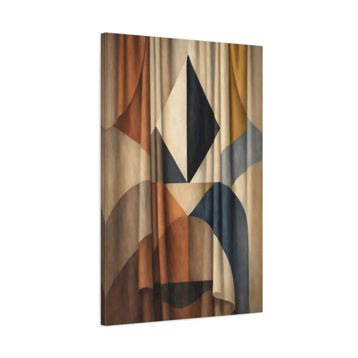Side Mockup 1. Abstract Geometric Pattern Brown And Blue Abstract shown as stretched canvas wall art