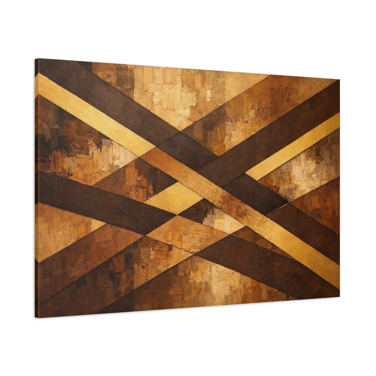 Main Mockup. Abstract Geometric Pattern Brown Gold Geometric shown as stretched canvas wall art