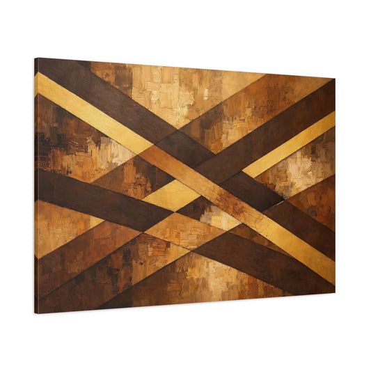 Main Mockup. Abstract Geometric Pattern Brown Gold Geometric shown as stretched canvas wall art