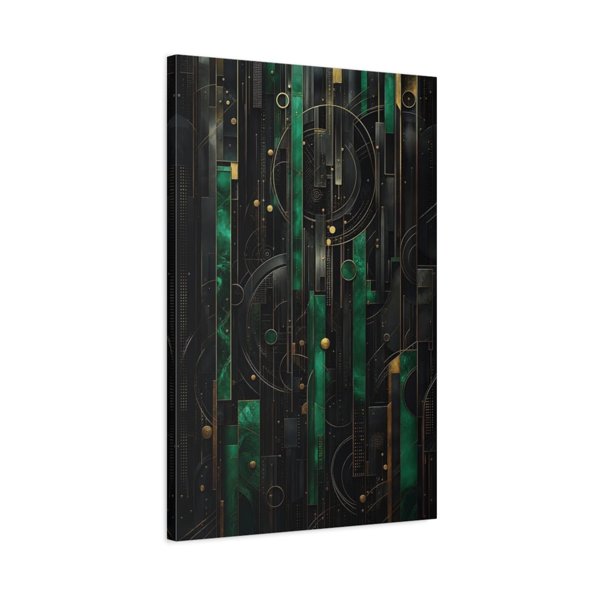 Abstract Geometric Pattern Emerald Gold Canvas Print – Living Room, Large Wall - YesArtYes