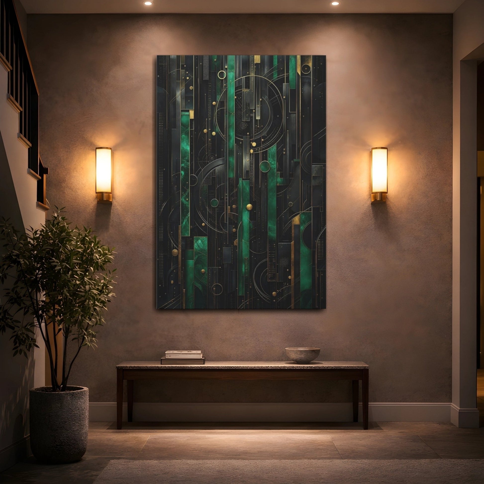 Abstract Geometric Pattern Emerald Gold Canvas Print – Living Room, Large Wall - YesArtYes