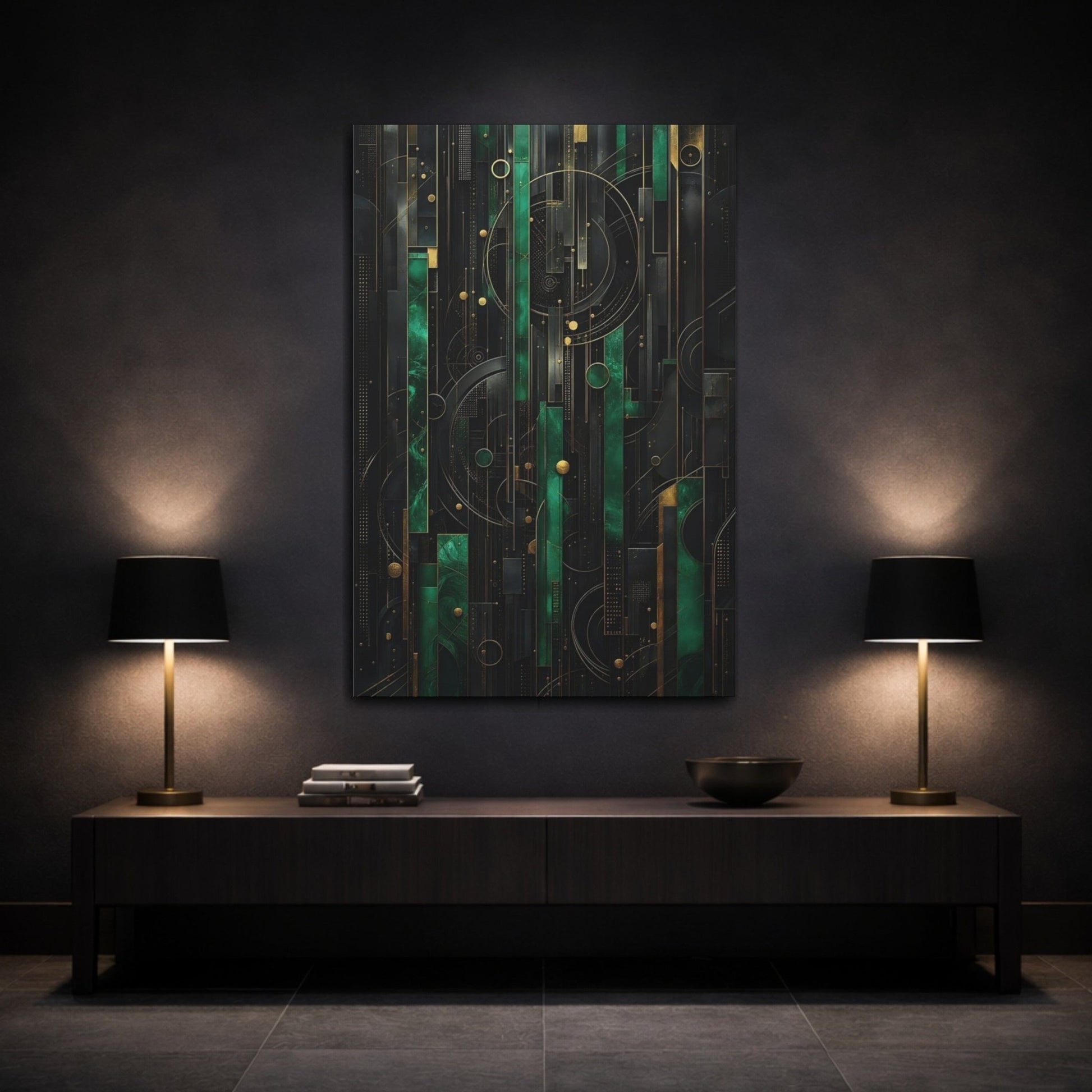 Abstract Geometric Pattern Emerald Gold Canvas Print – Living Room, Large Wall - YesArtYes