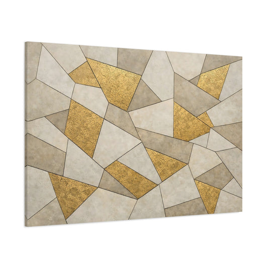 Main Mockup. Abstract Geometric Pattern Gold And Gray shown as stretched canvas wall art