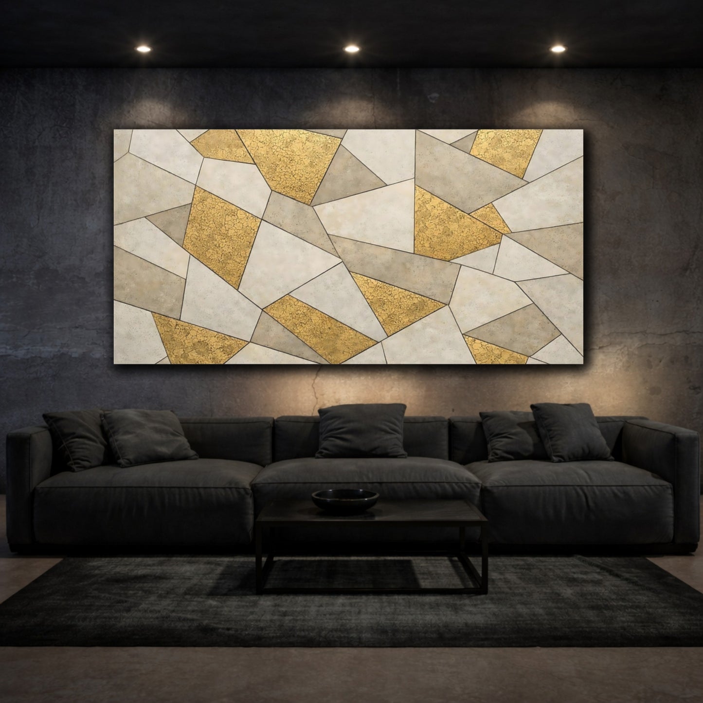 Mockup 2. Abstract Geometric Pattern Gold Geometric shown as stretched canvas wall art