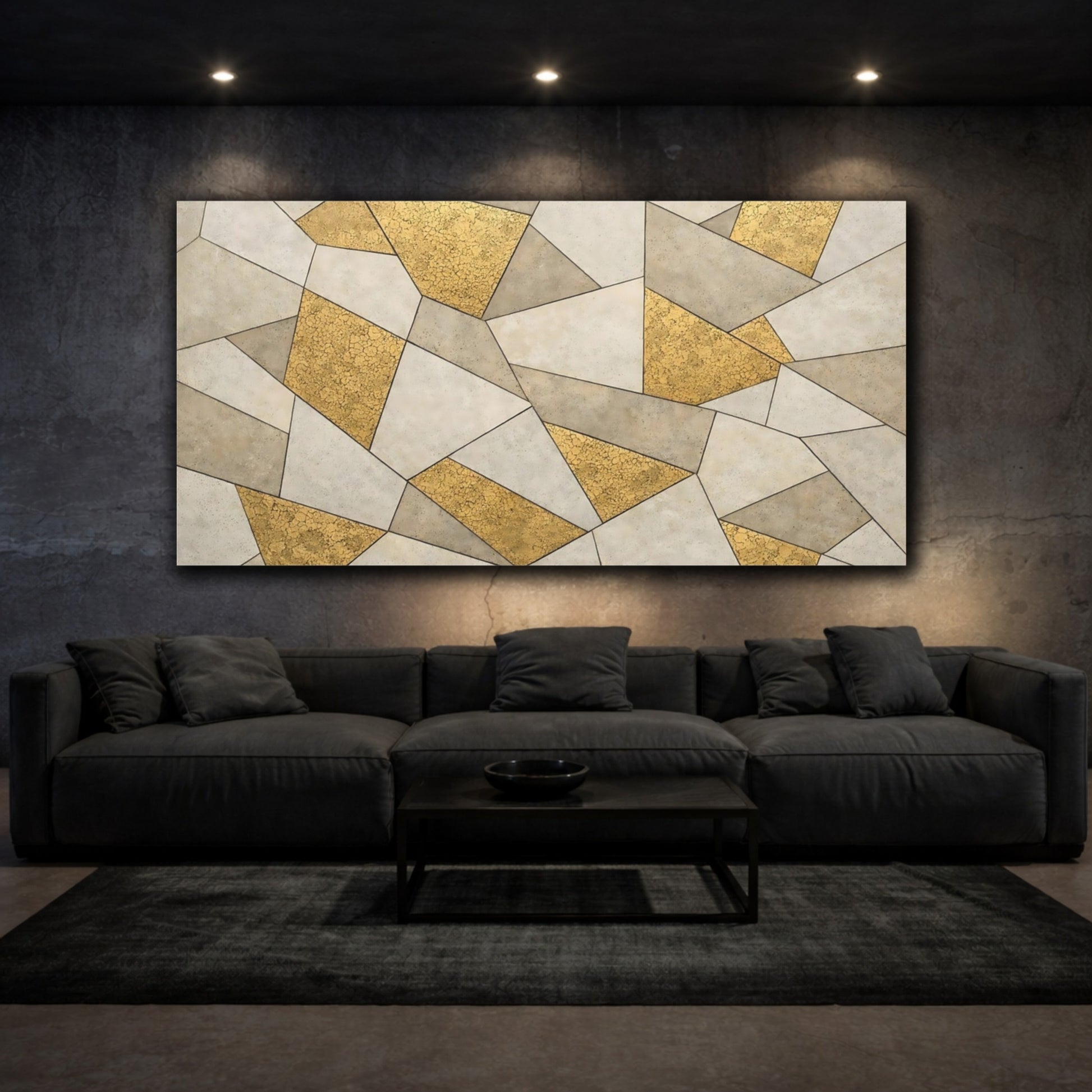 Mockup 2. Abstract Geometric Pattern Gold Geometric shown as stretched canvas wall art
