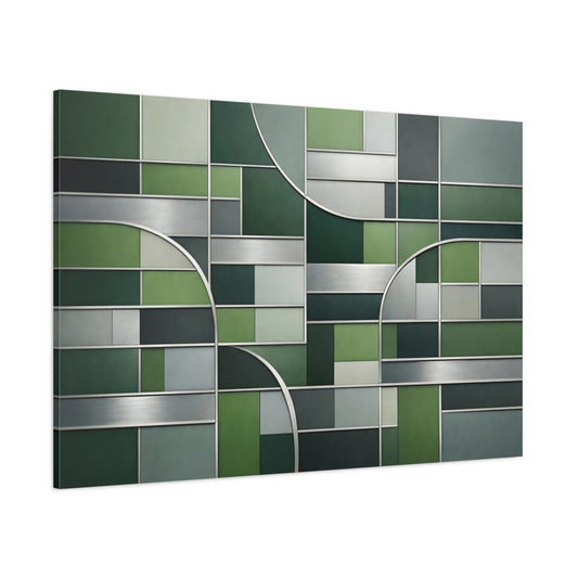 Main Mockup. Abstract Geometric Pattern Green Geometric shown as stretched canvas wall art