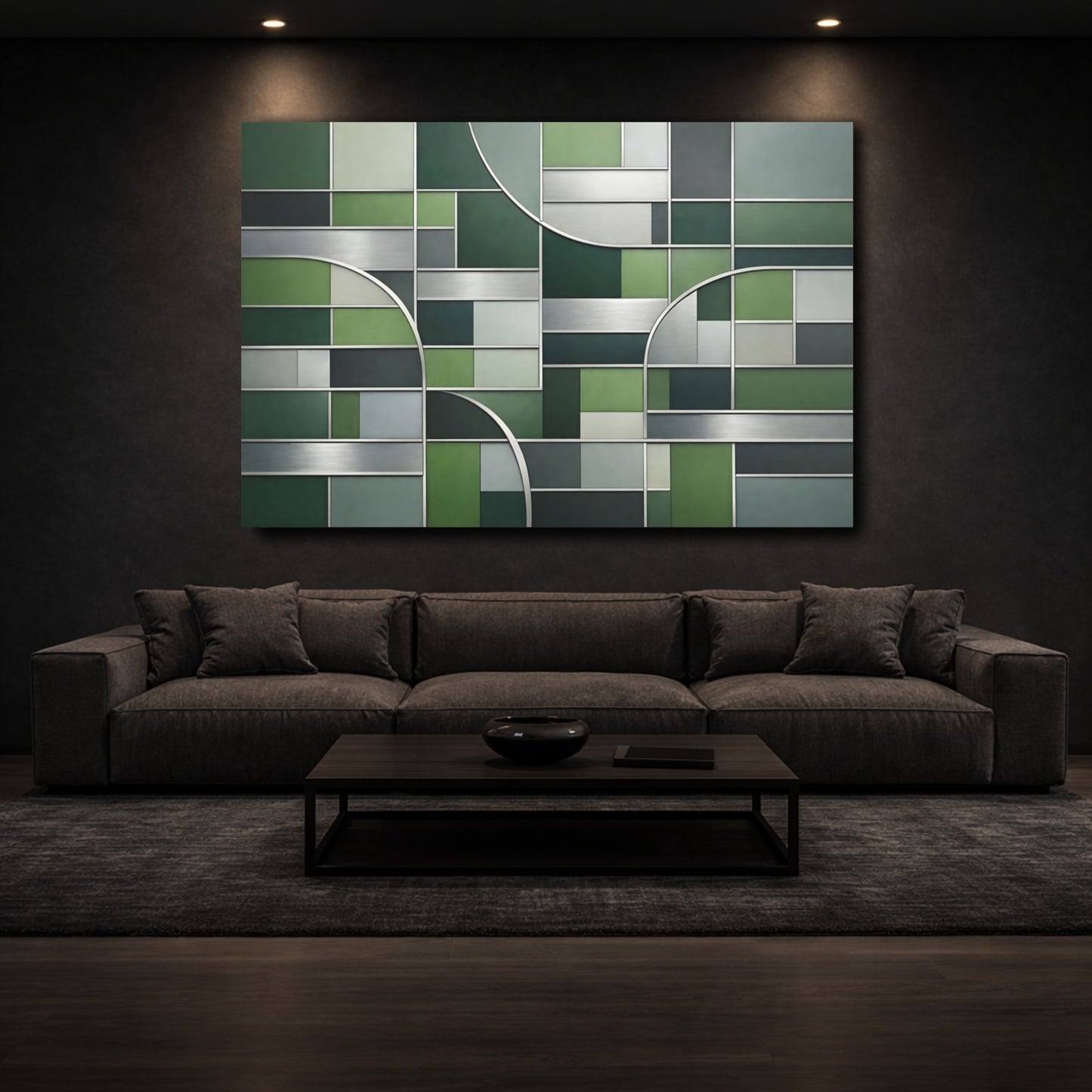 Mockup 2. Abstract Geometric Pattern Green Geometric shown as stretched canvas wall art