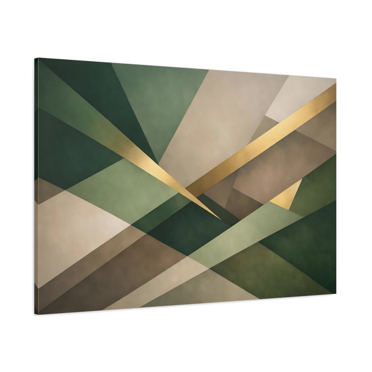 Main Mockup. Abstract Geometric Pattern Green Gold Abstract shown as stretched canvas wall art