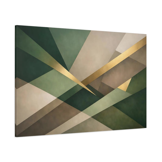 Main Mockup. Abstract Geometric Pattern Green Gold Abstract shown as stretched canvas wall art