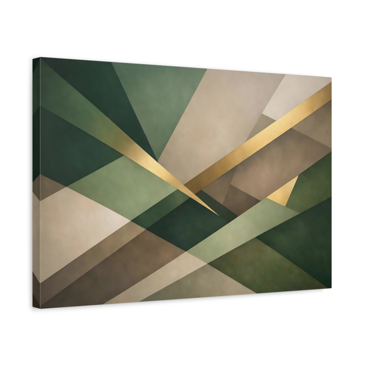 Side Mockup 3. Abstract Geometric Pattern Green Gold Abstract shown as stretched canvas wall art