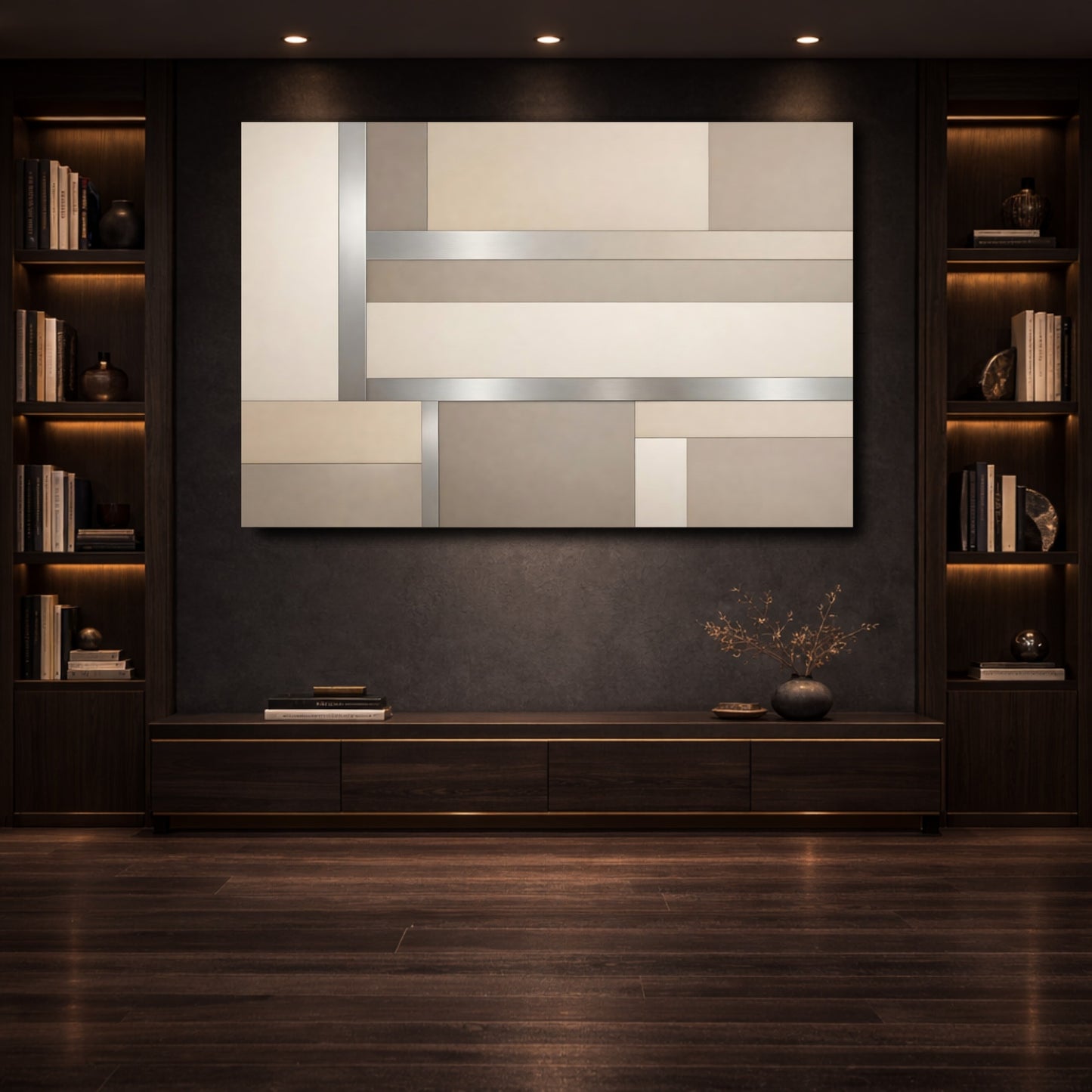 Mockup 3. Abstract Geometric Pattern Neutral Geometric shown as stretched canvas wall art
