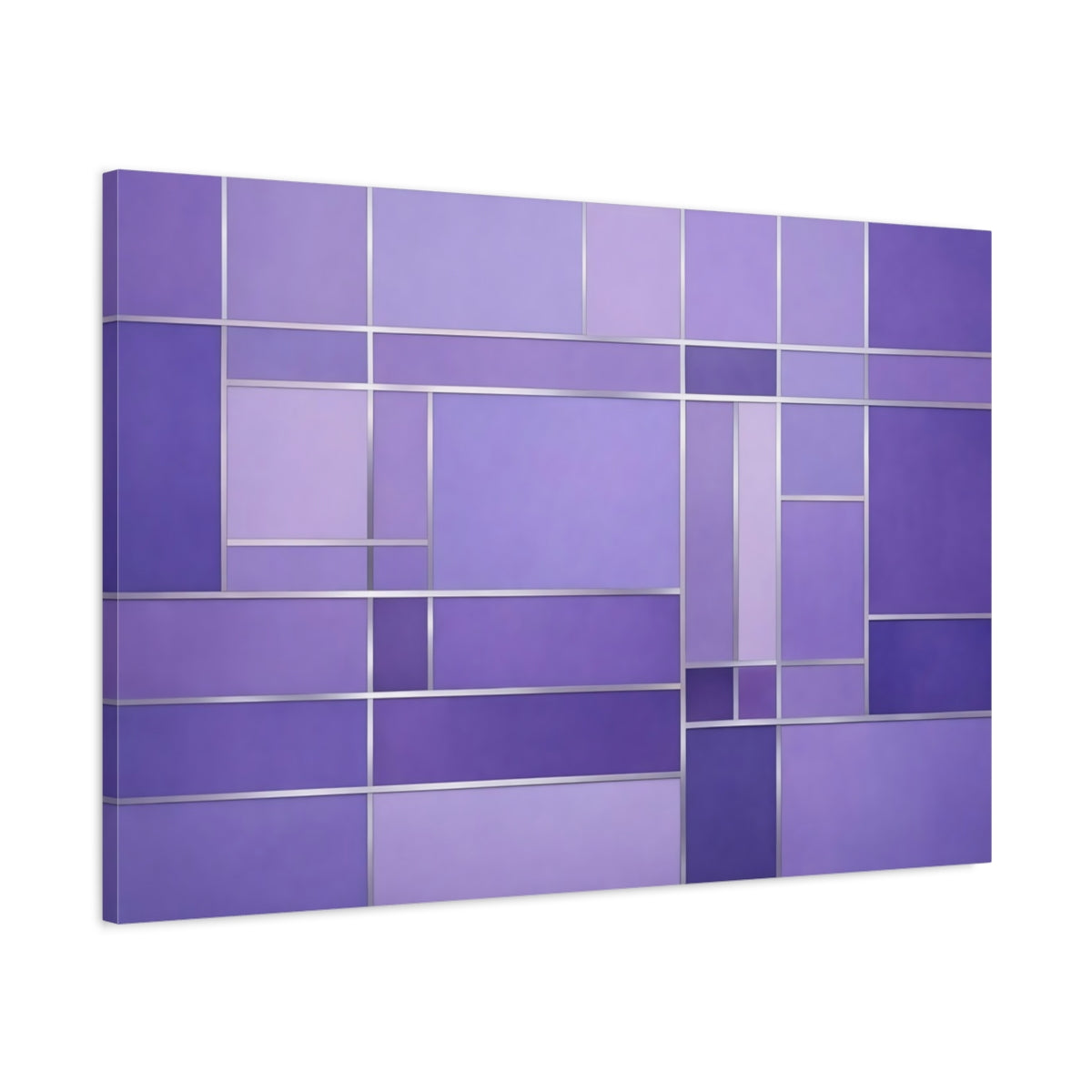 Side Mockup 1. Abstract Geometric Pattern Purple Geometric shown as stretched canvas wall art