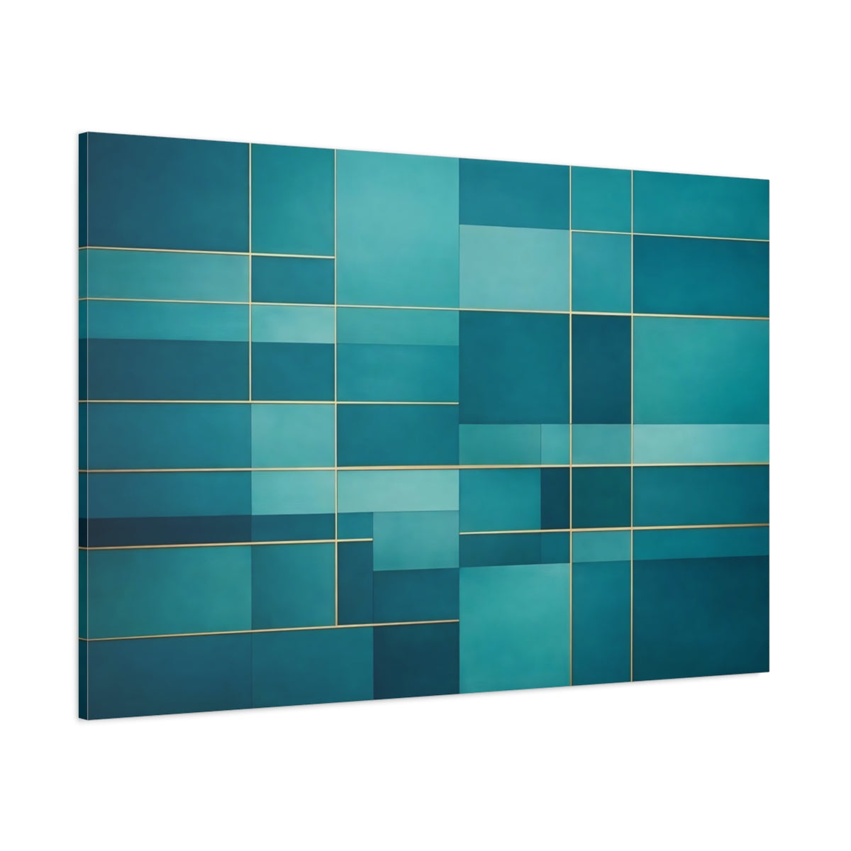 Main Mockup. Abstract Geometric Pattern Teal Gold shown as stretched canvas wall art