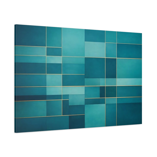 Main Mockup. Abstract Geometric Pattern Teal Gold shown as stretched canvas wall art