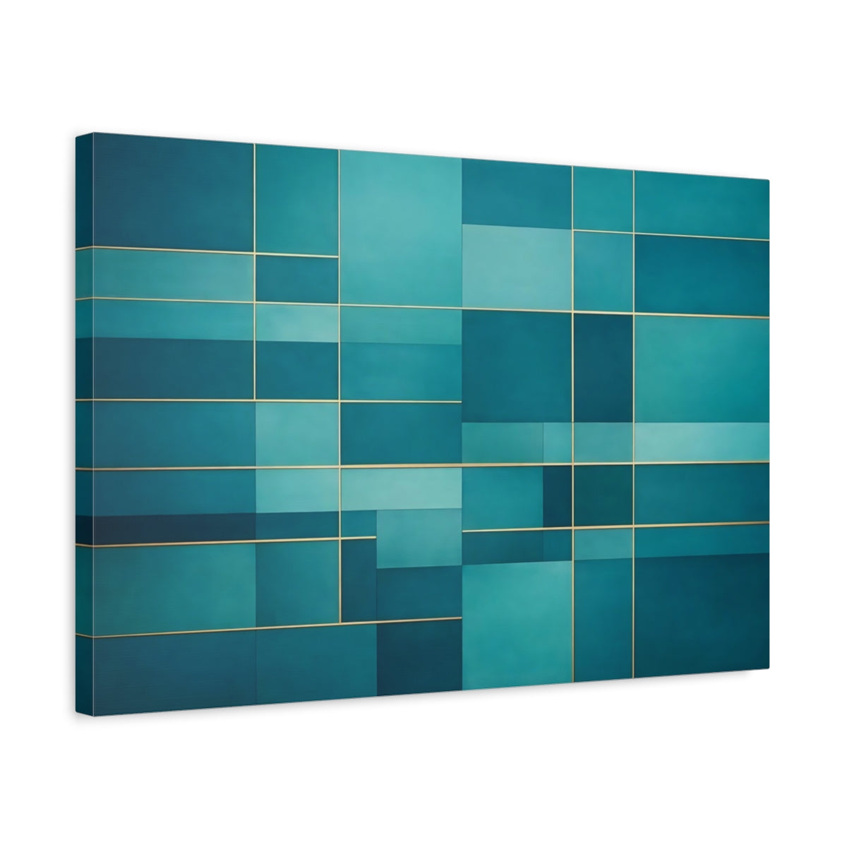 Side Mockup 3. Abstract Geometric Pattern Teal Gold shown as stretched canvas wall art