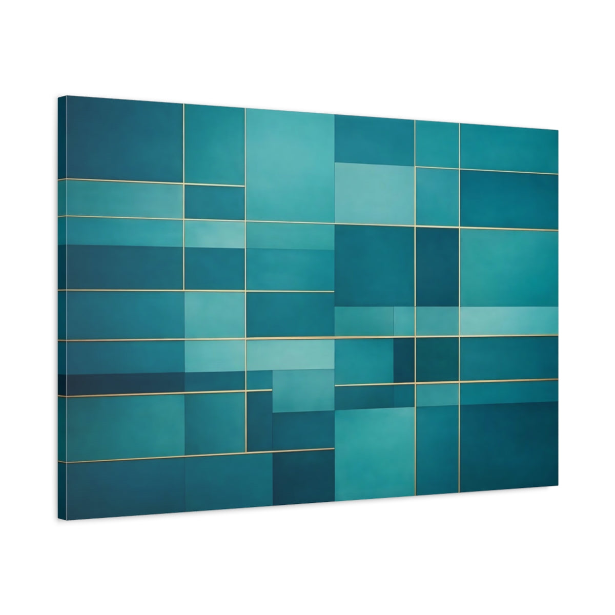 Side Mockup 1. Abstract Geometric Pattern Teal Gold shown as stretched canvas wall art