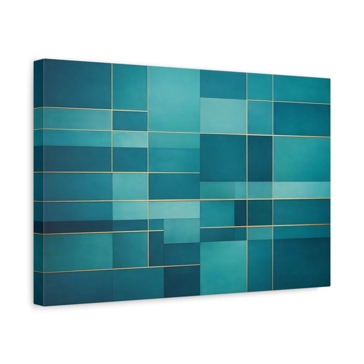 Side Mockup 4. Abstract Geometric Pattern Teal Gold shown as stretched canvas wall art