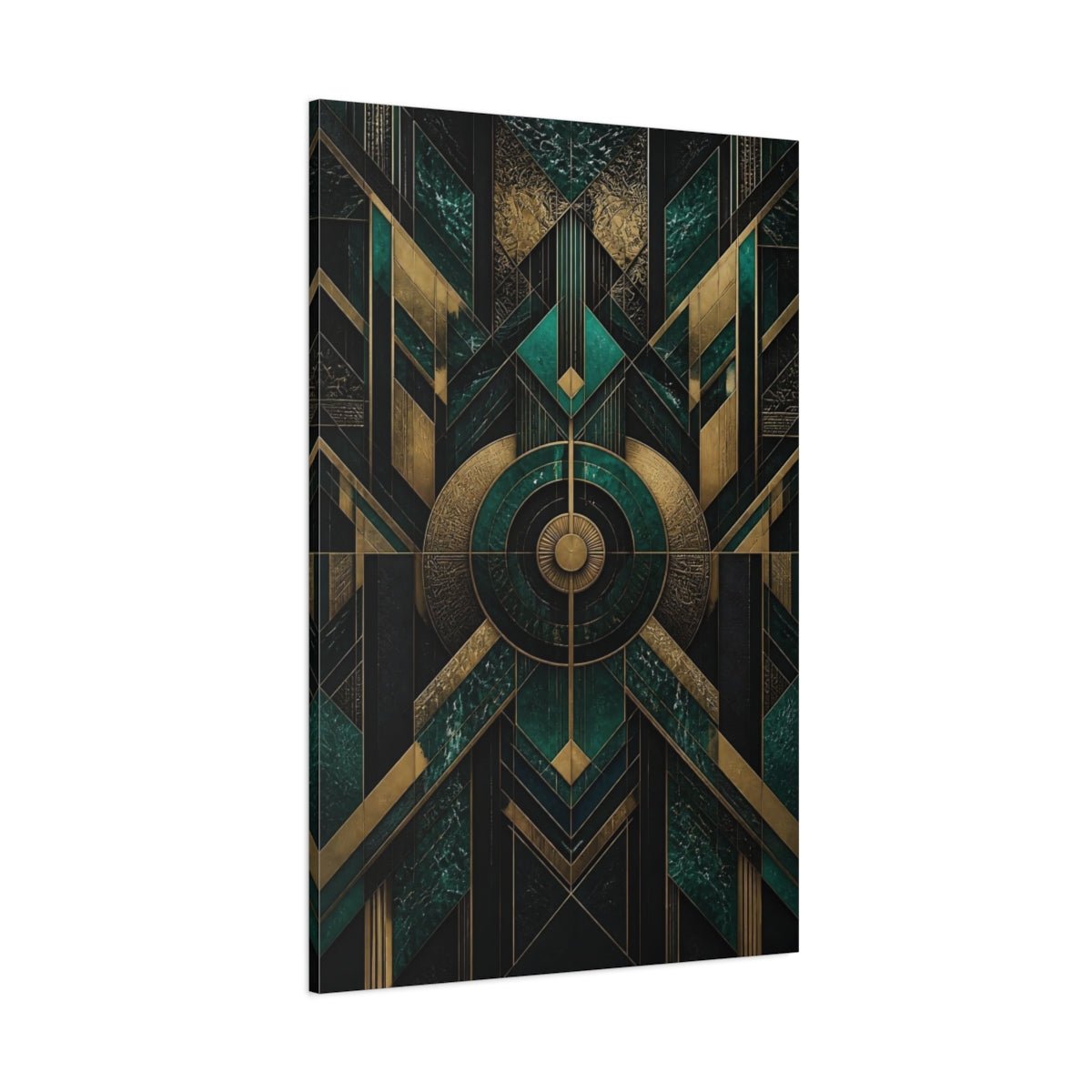 Abstract Geometric Patterns Emerald Green And Canvas Print – Art Deco Decor for Living Room, Above Console Table - YesArtYes