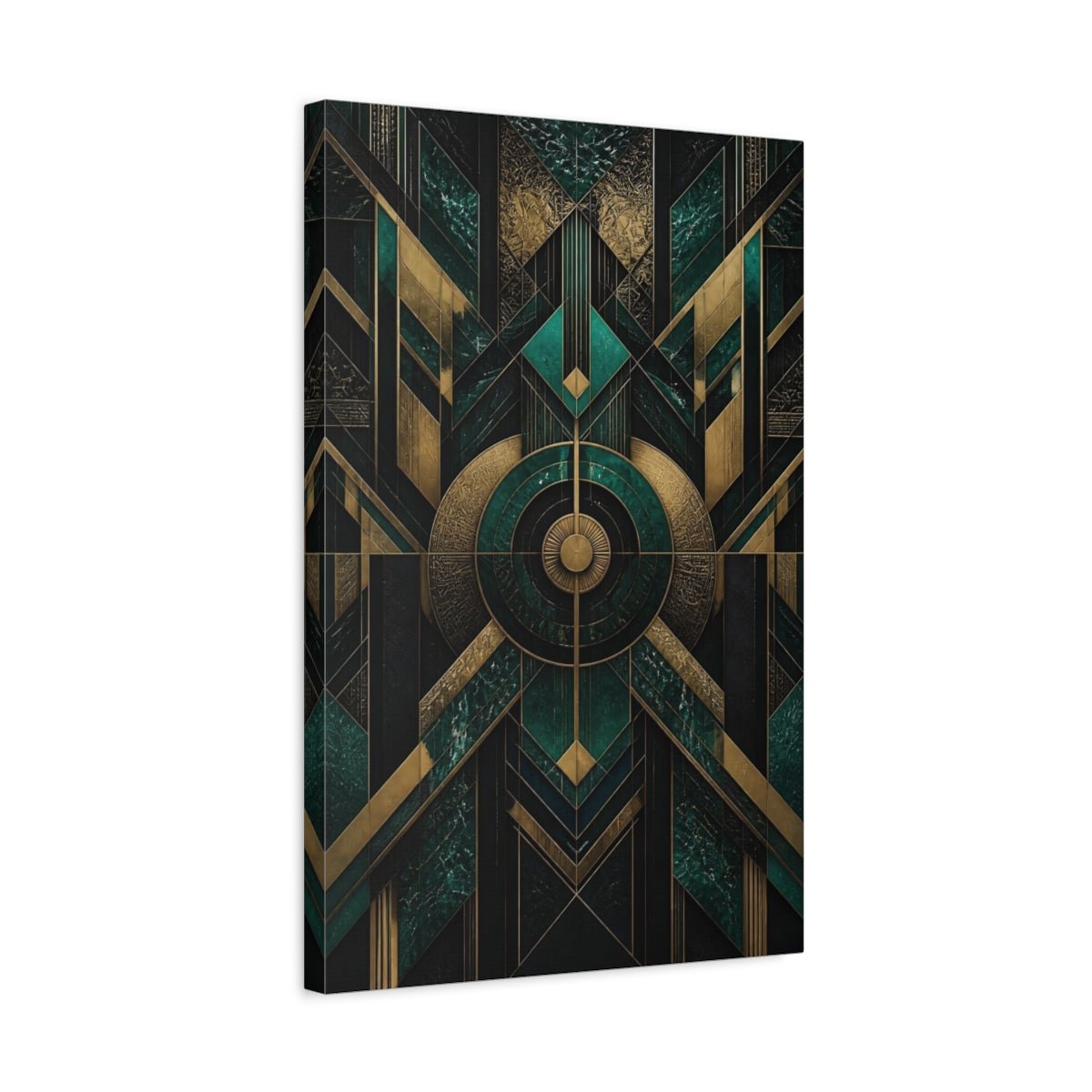 Abstract Geometric Patterns Emerald Green And Canvas Print – Art Deco Decor for Living Room, Above Console Table - YesArtYes