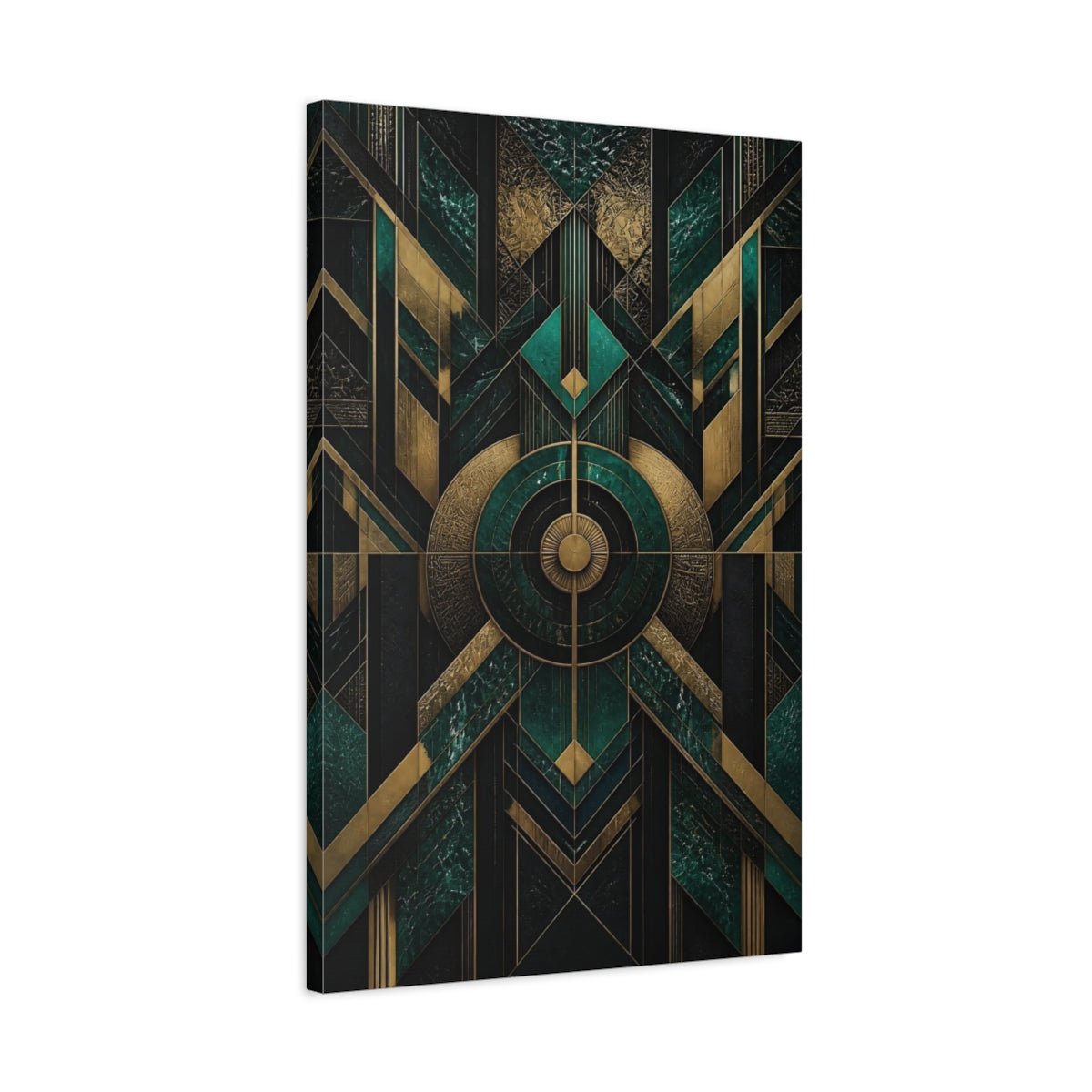 Abstract Geometric Patterns Emerald Green And Canvas Print – Art Deco Decor for Living Room, Above Console Table - YesArtYes
