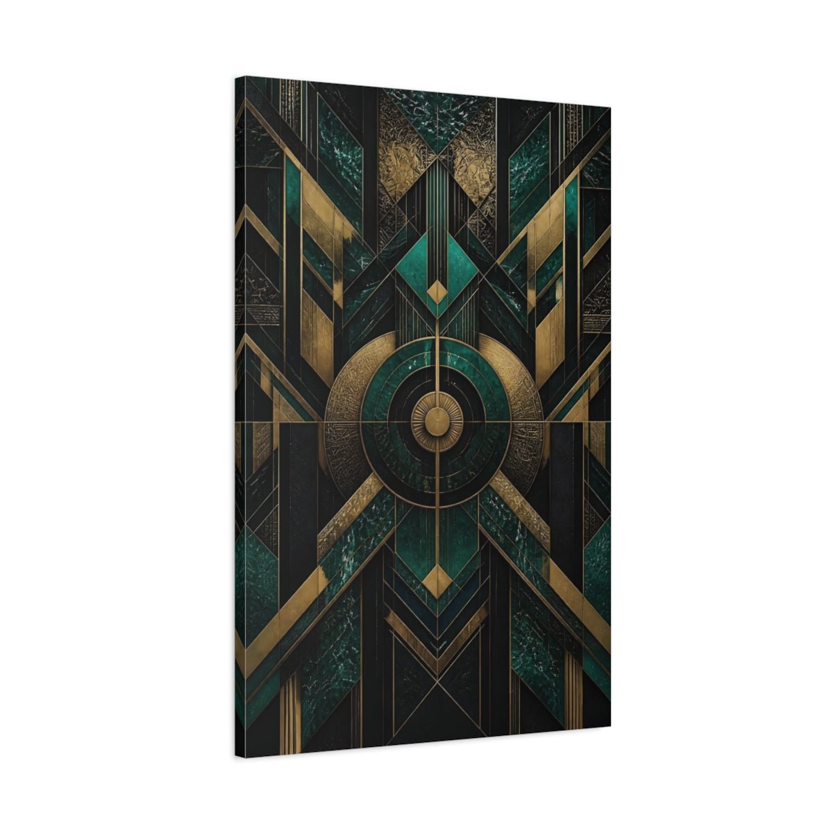 Abstract Geometric Patterns Emerald Green And Canvas Print – Art Deco Decor for Living Room, Above Console Table - YesArtYes