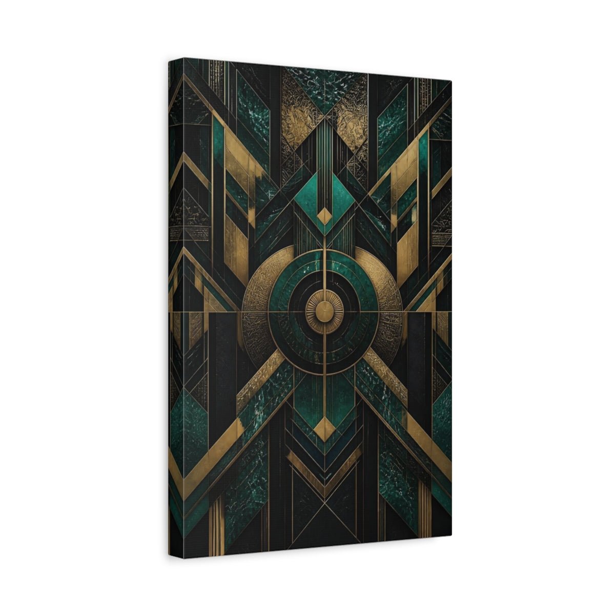 Abstract Geometric Patterns Emerald Green And Canvas Print – Art Deco Decor for Living Room, Above Console Table - YesArtYes