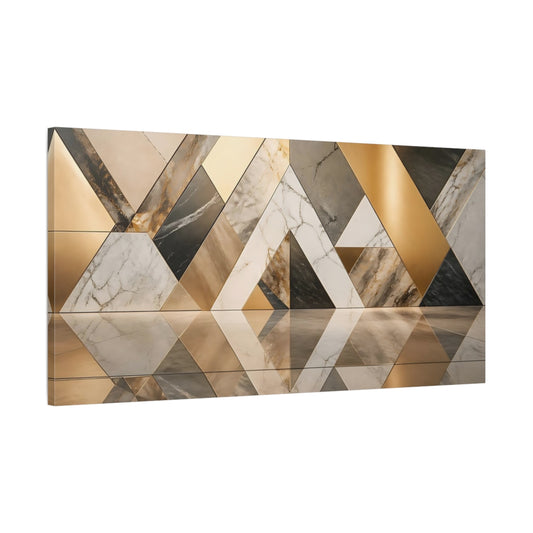 Main Mockup. Abstract Geometric Patterns Gold And Marble shown as stretched canvas wall art