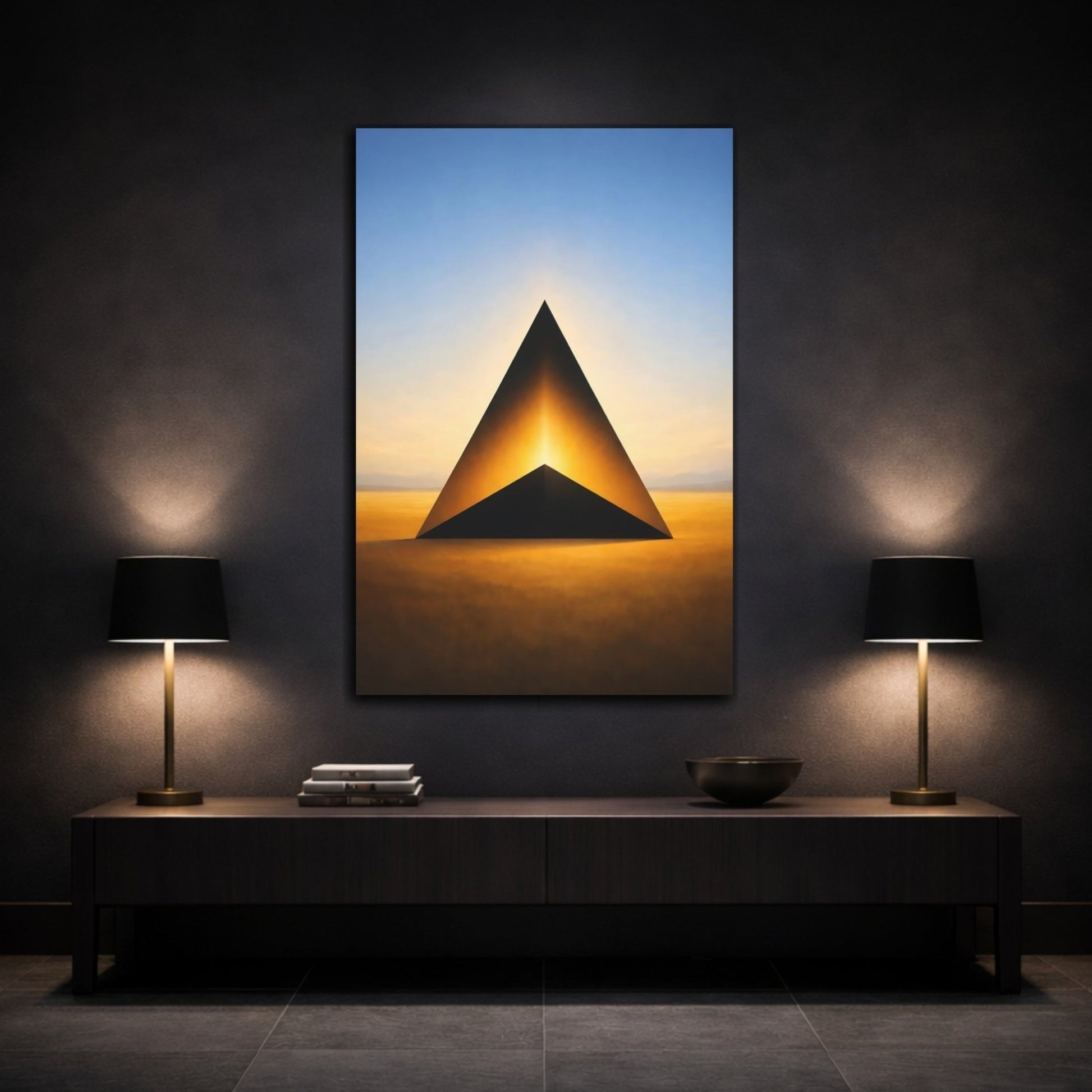 Abstract Geometric Pyramid Gold And Blue - Canvas Wall Art Print - YesArtYes