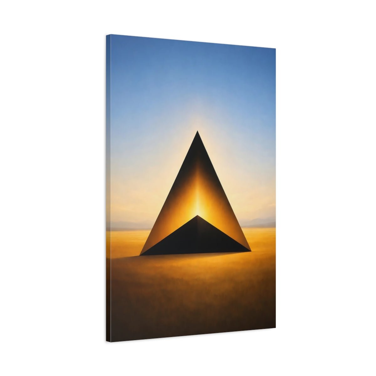 Abstract Geometric Pyramid Gold And Blue - Canvas Wall Art Print - YesArtYes