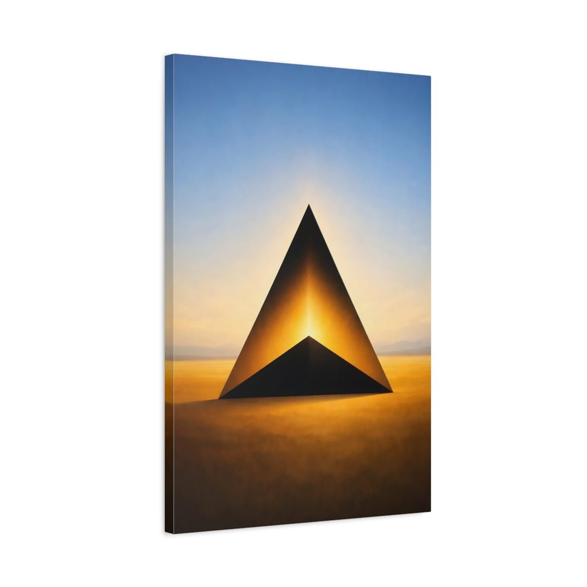 Abstract Geometric Pyramid Gold And Blue - Canvas Wall Art Print - YesArtYes