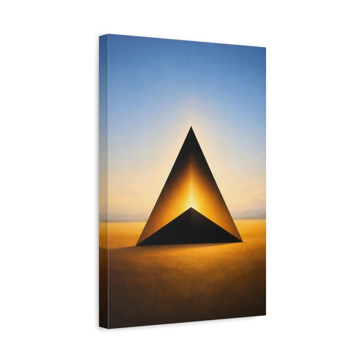 Abstract Geometric Pyramid Gold And Blue - Canvas Wall Art Print - YesArtYes