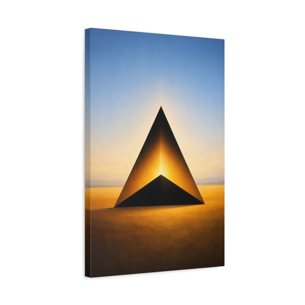 Abstract Geometric Pyramid Gold And Blue - Canvas Wall Art Print - YesArtYes