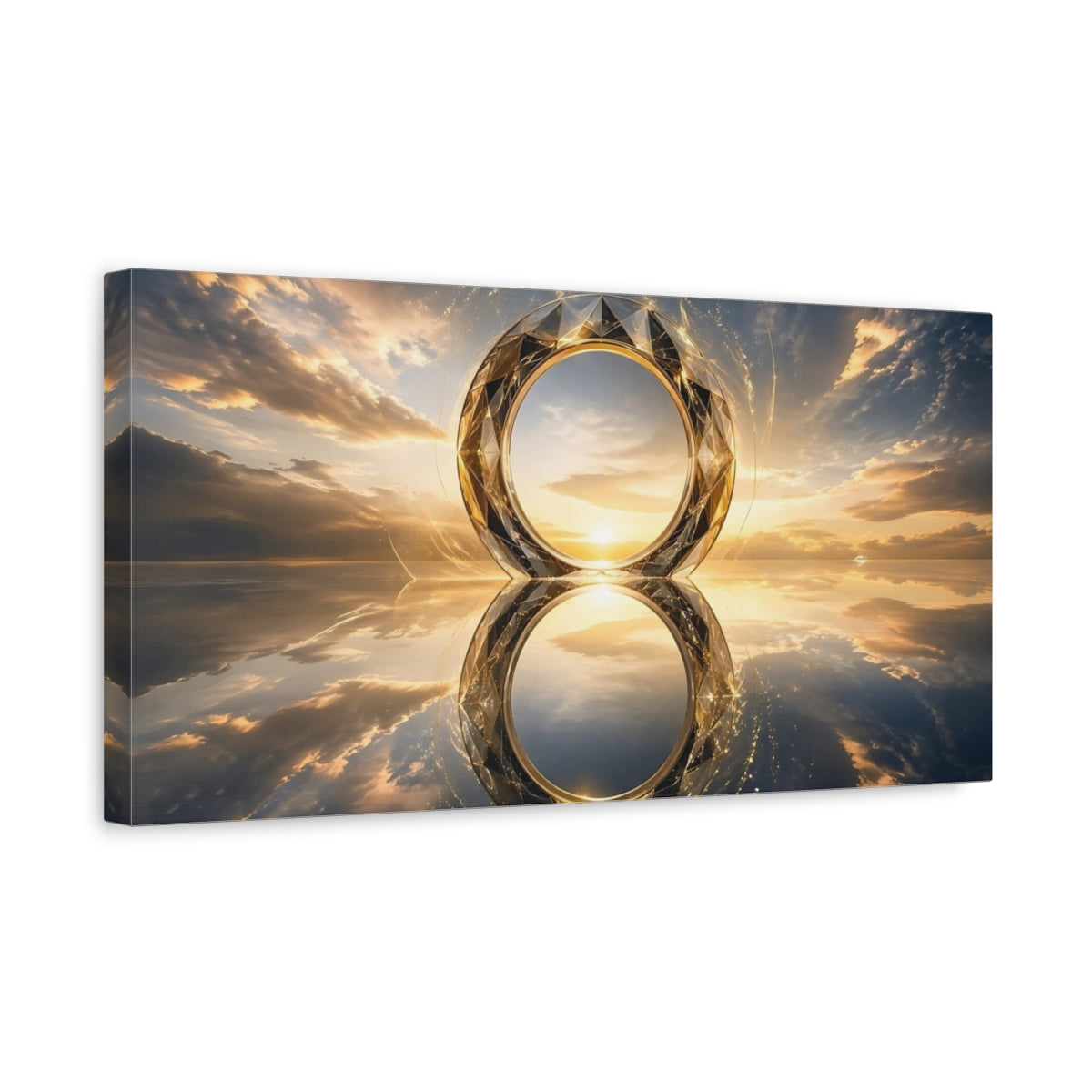 Side Mockup 3. Abstract Geometric Ring Gold Blue Abstract shown as stretched canvas wall art