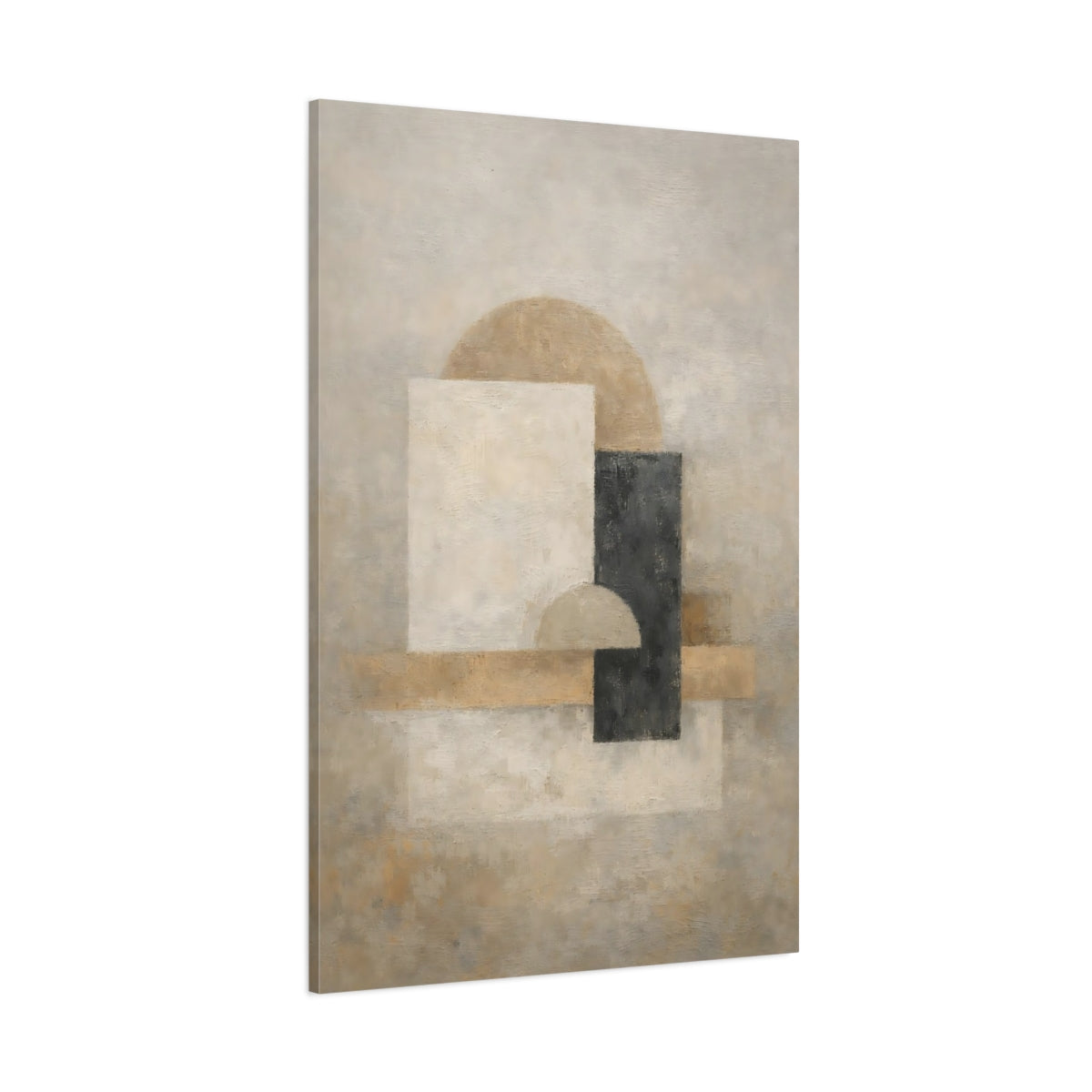 Main Mockup. Abstract Geometric Shapes Abstract Beige Black shown as stretched canvas wall art