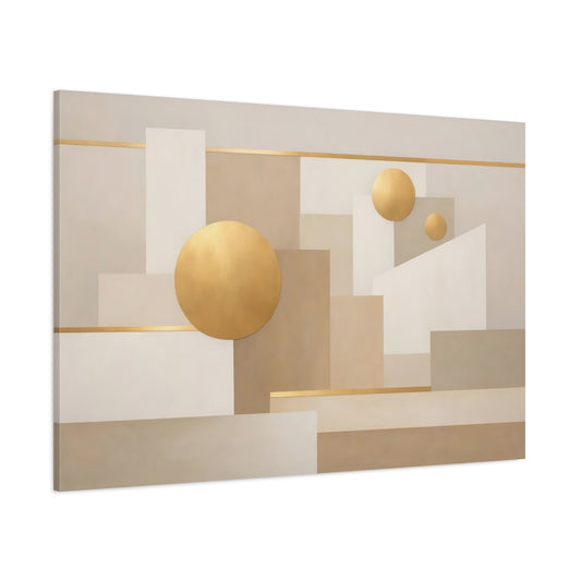 Main Mockup. Abstract Geometric Shapes Abstract Geometric Gold shown as stretched canvas wall art