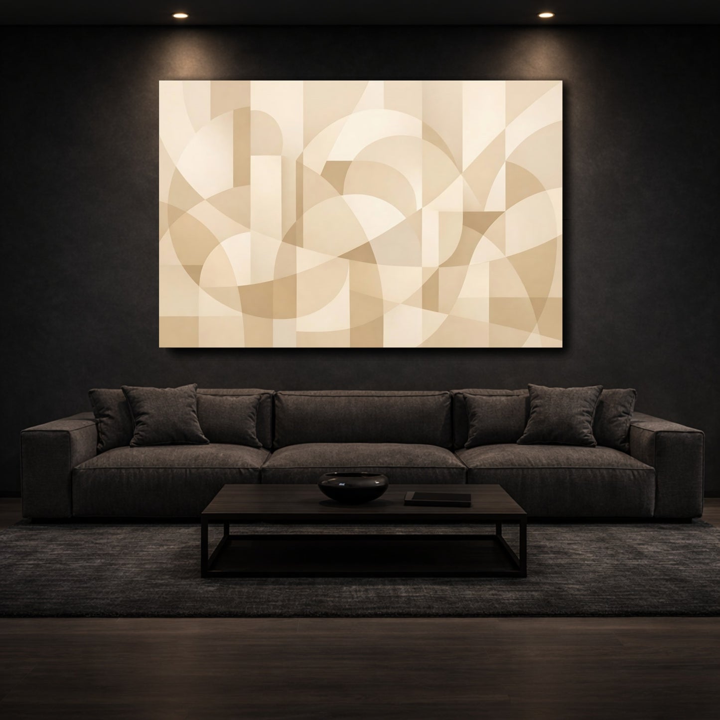 Mockup 2. Abstract Geometric Shapes Beige Abstract shown as stretched canvas wall art