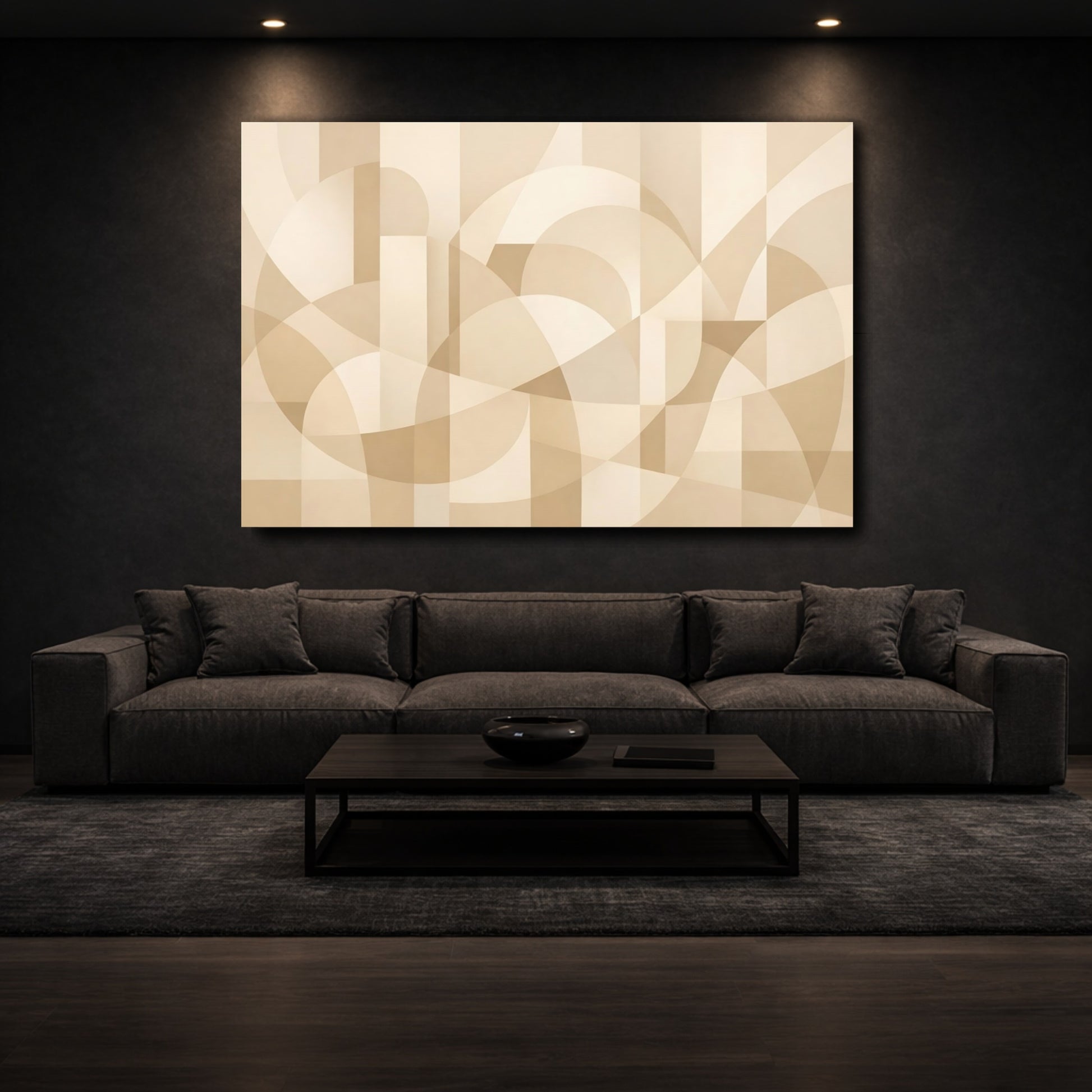 Mockup 2. Abstract Geometric Shapes Beige Abstract shown as stretched canvas wall art