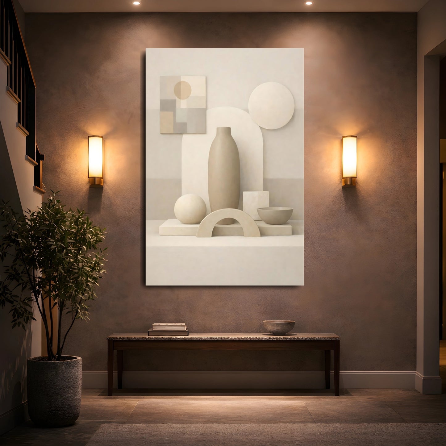 Abstract Geometric Shapes Beige Abstract Shapes shown as front canvas room wall art