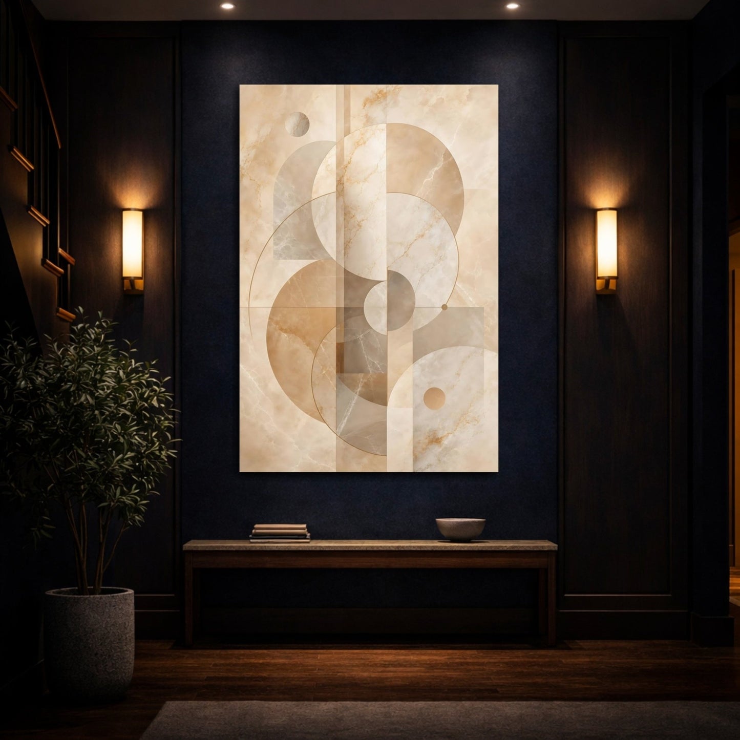 Abstract Geometric Shapes Beige And Brown Canvas Print – Decor for Living Room, Above Couch - YesArtYes