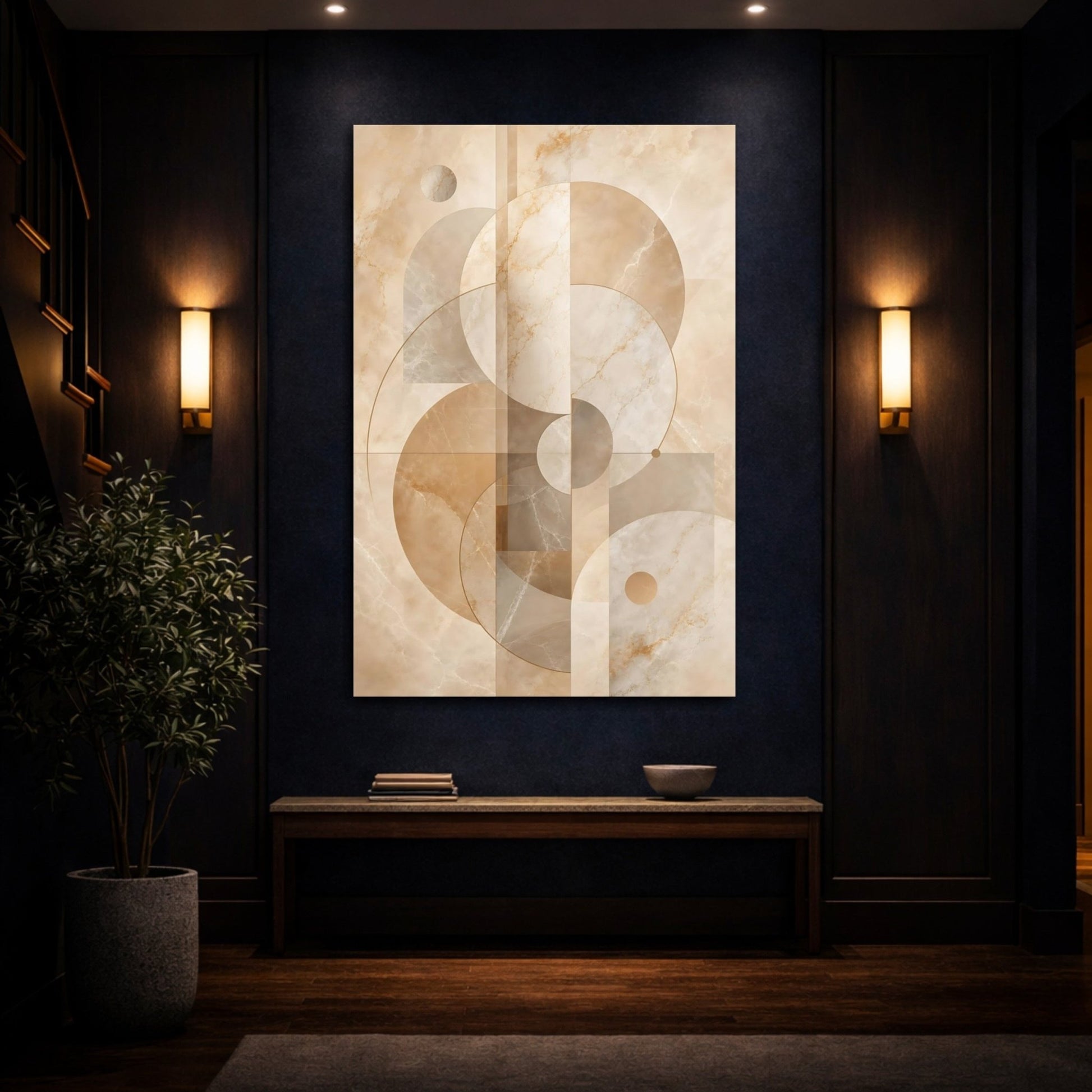 Abstract Geometric Shapes Beige And Brown Canvas Print – Decor for Living Room, Above Couch - YesArtYes