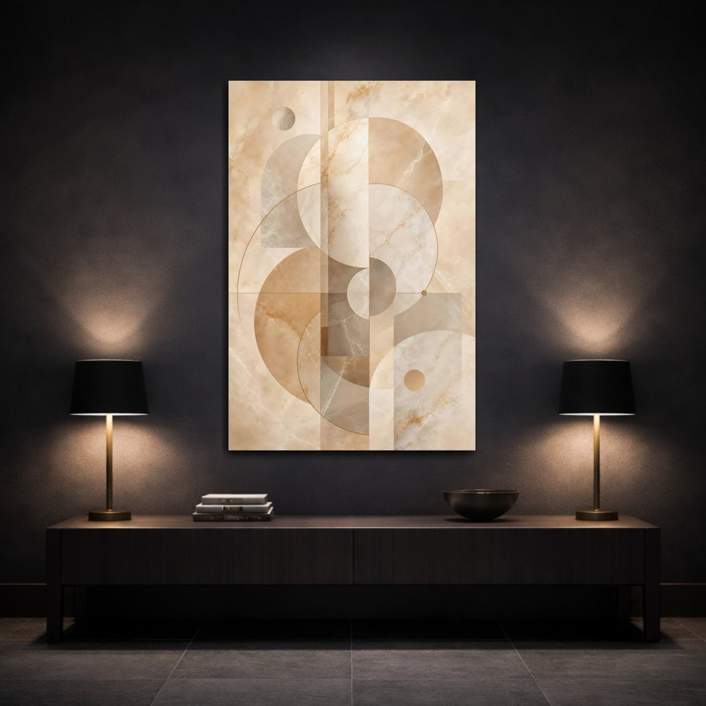 Abstract Geometric Shapes Beige And Brown Canvas Print – Decor for Living Room, Above Couch - YesArtYes