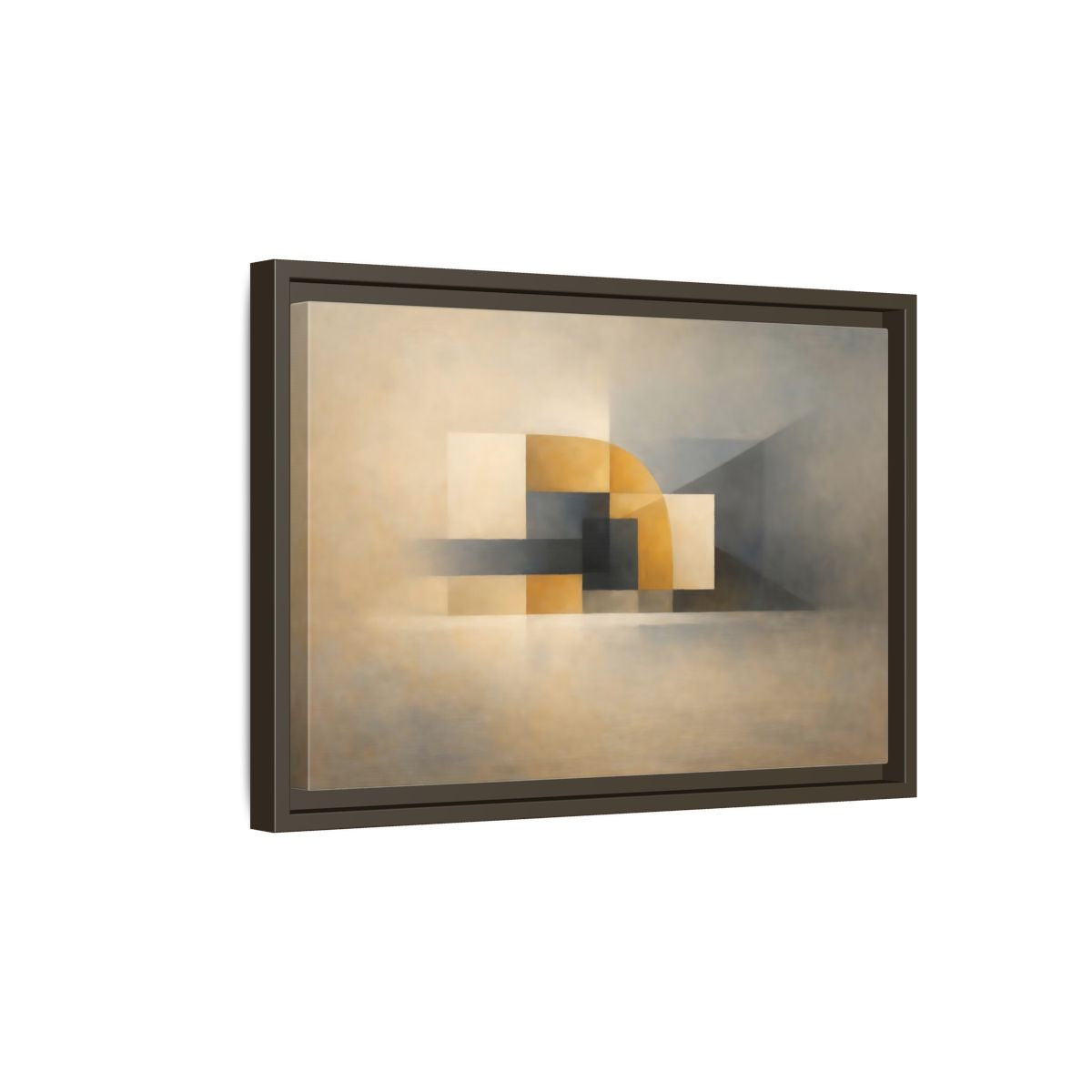 Side Mockup 5. Abstract Geometric Shapes Beige Gold Grey shown as stretched canvas wall art